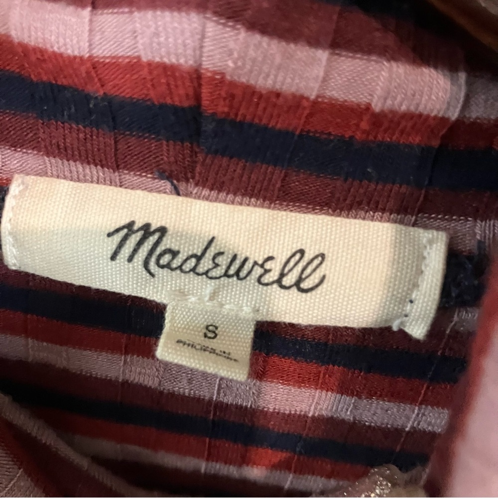 Madewell Red Multicolor Long Sleeve Striped Ribbed Stretch Turtleneck Top Sz S - Picture 11 of 12